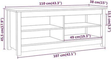 vidaXL Лавка для взуття з полицею, сіра, масив сосни, 110x38x45,5 см – банкетка у передпокій з великим місцем для зберігання
