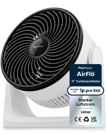 Вентилятор настільний Pro Breeze AirFlo Mini – Тихий турбо-вентилятор з 3 швидкостями, нахилом 90° та потужним потоком повітря до 4,2 м/с, компактний для офісу, спальні та робочого столу, білий