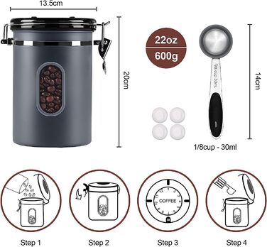 Контейнер для кави ROCKY&CHAO 2.8L з нержавіючої сталі, герметичний, з віконцем, для кавових зерен, чаю, горіхів, какао. Збереження свіжості