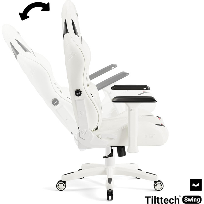 Ігрове крісло Diablo X-Ray King XL, біло-чорне, екошкіра, ергономічне, 4D підлокітники, офісне, з перфорацією та гойданням