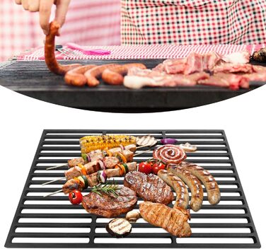 Гриль-решітка з чавуну 54x34 см прямокутна для BBQ, газового та вугільного гриля, плита-решітка для мангалу та каміна