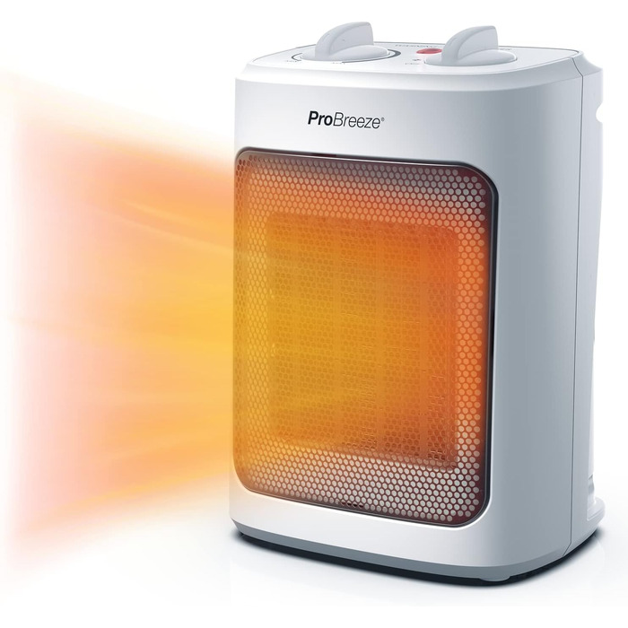 Керамічний обігрівач Pro Breeze 2000W з термостатом, електричний конвектор з 3 рівнями нагріву та захистом від перегріву, білий