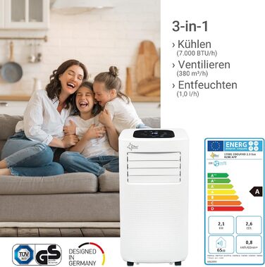 Мобільний кондиціонер Suntec CoolFixx 2.0 Eco R290 з Wi-Fi, 7000 BTU, тихий, керування через додаток, осушувач повітря для кімнат до 25 м²