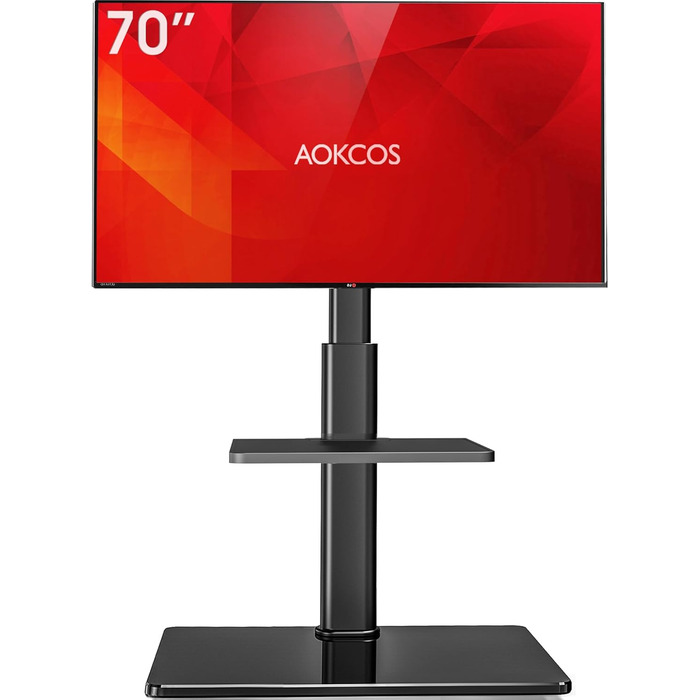 Підлогова стійка для телевізора AOKCOS 32-70 дюймів, до 40 кг, з 2 полицями, регульована висота, поворотна, нахиляється, VESA 400x400 мм, чорна