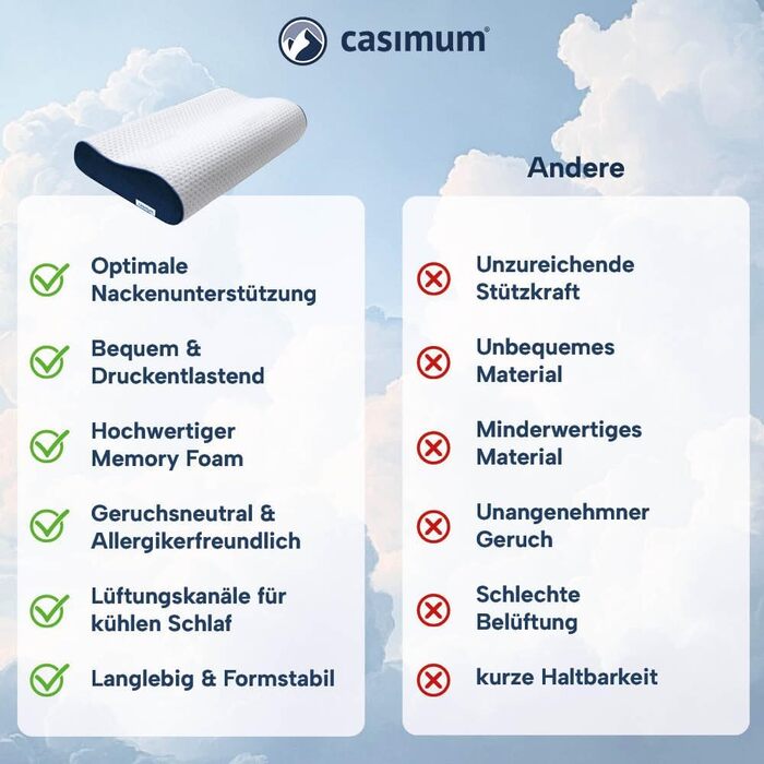 Ортопедична подушка для шиї з Memory Foam, регульована висота, знімає напругу голови та шиї, проти болю в шиї, 60x30 см, з синім чохлом, середньої жорсткості