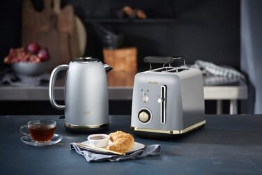 Тостер Breville Mostra для 2 скибок з підставкою для булочок, сріблястий з золотими акцентами