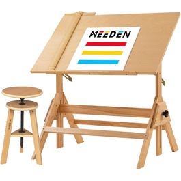 MEEDEN Стол для малювання з дерева, 96 x 60 см, з регульованою висотою, стільчик, для малювання, письма, графічного дизайну