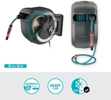 Gardena Wand-Schlauchbox RollUp M 20м: Автоматичний садовий шланг з намотувачем для поливу, кріплення на стіну, з пістолетом та 20м шлангом Gardena (18612-60)