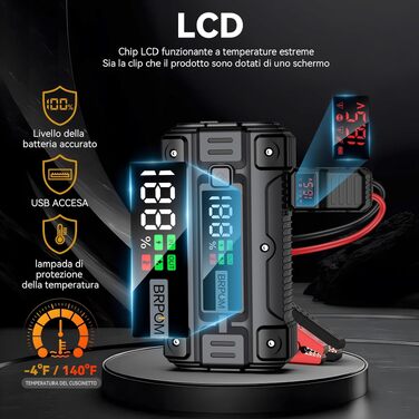 Бустер для автомобіля BRPOM BM502: пусковий пристрій 8000A 26800mAh для авто та мото (бензин до 8.5L, дизель), з LED-ліхтарем та USB Quick Charge 3.0