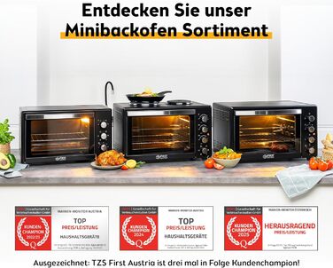 Міні-піч First Austria Digital 45L 2000W Premium-X з рожном та таймером - електропіч для кухні та кемпінгу