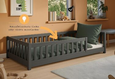 Дитяче ліжко Kids Collective Kinderbett з бортиками та ламелями, 90x190 см, сірий графіт | Ліжко-платформа, Монтессорі, для дітей та підлітків