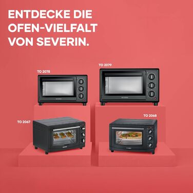 Міні-піч Severin Bake&Toast TO 2078, 20Л, 1600Вт, з конвекцією, таймером, каменем для піци та вертелом, чорна