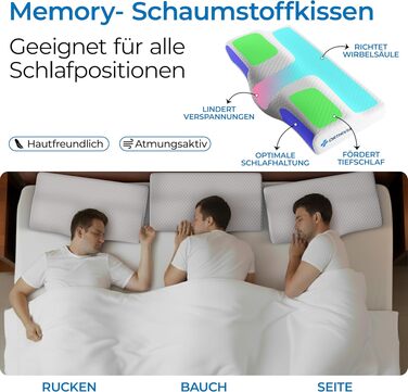 Подушка для сну на боці з ефектом пам'яті Memory Foam - ортопедична подушка для підтримки шиї, біла
