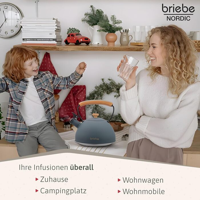 Тостер Briebe Nordic Set 2-слотовий з широкими прорізами, підставка для булочок, 6 рівнів підсмажування + Електричний чайник індукційний 2.3л, нержавіюча сталь, без BPA, Набір для сніданку в скандинавському дизайні (Сірий)