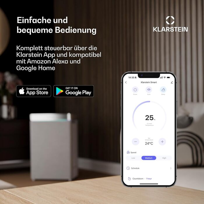 Зволожувач повітря Klarstein CircleDry 12L Smart з Wi-Fi, тихий 38dB, таймер 24г, безперервна злив, контроль вологості, для приміщень до 24м², білий