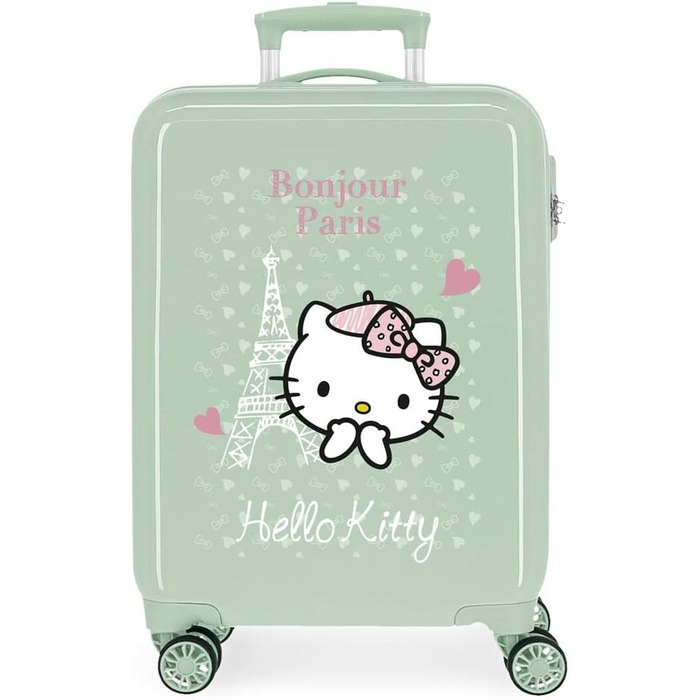 Дитячий валізка Hello Kitty Paris зелена 38x55x20 см, жорсткий ABS, 34 л, 2 кг, 4 подвійні колеса, кодовий замок, ручна поклажа