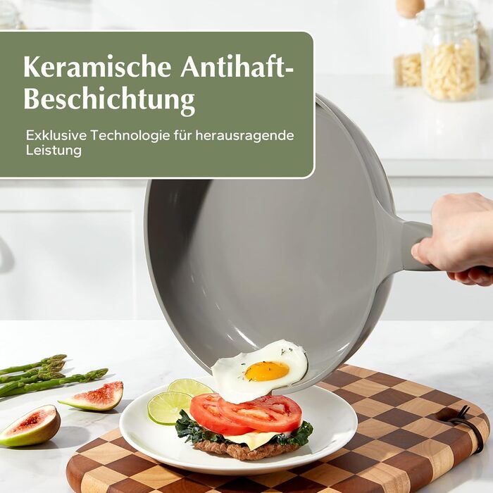 Сковорода Redchef 28 см, антипригарна керамічна, для індукції, без PTFE/PFAS/PFOA, стійка до подряпин, підходить для посудомийки, для омлету