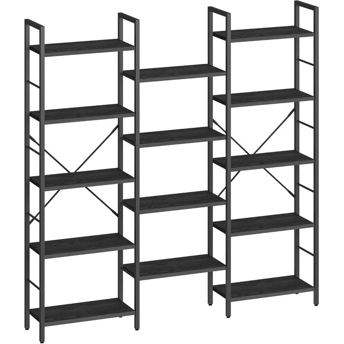 Книжкова шафа Hzuaneri з 14 полицями, 5-рівнева, регульована, 24x152x156 см, вантажопідйомність 280 кг, для вітальні та офісу, вінтажна коричнево-чорна