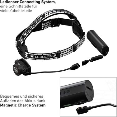 Налобний ліхтар Ledlenser H7R Signature, 1200 лм, LED, акумуляторний, водонепроникний IP67, фокусування, Bluetooth, USB-зарядка, для шолома, MTB, для туризму