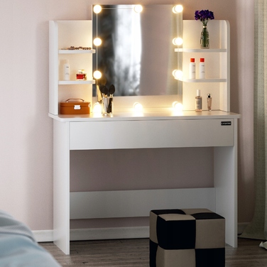 Туалетний столик Casaria, білий МДФ, 108x40x140 см, з LED-підсвіткою