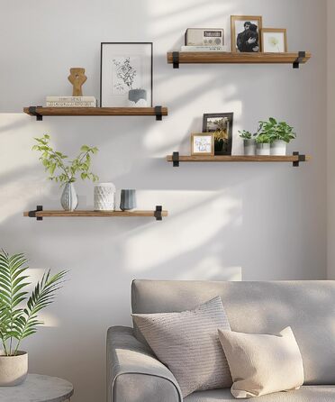 Полиця настінна Gronda Holz 3 шт. коричнева 60x15x2 см – без свердління для кухні, ванної, вітальні, книжок, в стилі вінтаж