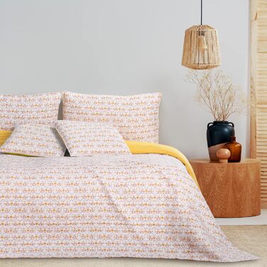 Покривало AmeliaHome Folky 240x260 см, двостороннє, легке у догляді, стьобане, з фольклорним рослинним візерунком, жовто-біло-оранжеве