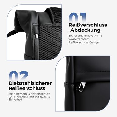 Водонепроникний рюкзак для ноутбука Rolltop (18-25 л), чорний, розмір L (30x13x48 см)