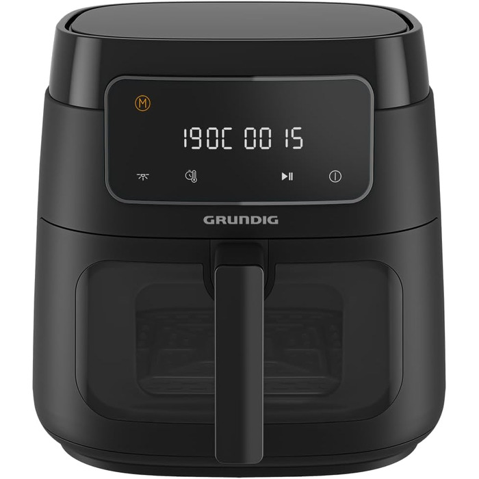 Аерофритюрниця Grundig FRY 7320, 7.6 л, 1750 Вт, сенсорне управління, антипригарне покриття, велике оглядове вікно, налаштування температури та часу, чорна, кошик для посудомийної машини
