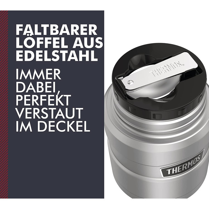 Термос для їжі Thermos Stainless King 470 мл з ложкою, нержавіюча сталь, тримає тепло 9 годин/холод 14 годин, герметичний контейнер для супу, каші, страв