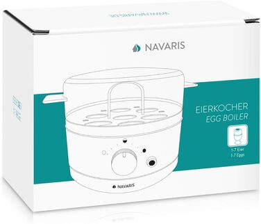 Електричний яйцеварка Navaris на 1-7 яєць, з мірним стаканом і проколювачем, регулювання жорсткості, 350 Вт, білий