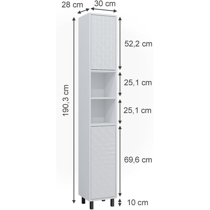 Пенал для ванної Vicco Agasta, білий глянець, 30x190,3 см