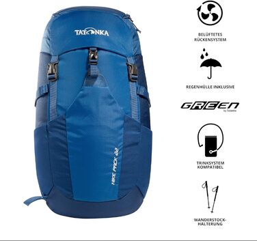 Рюкзак для походів Tatonka Hike Pack 22 л з вентиляцією спини та дощовиком, легкий і зручний, синій/темно-синій