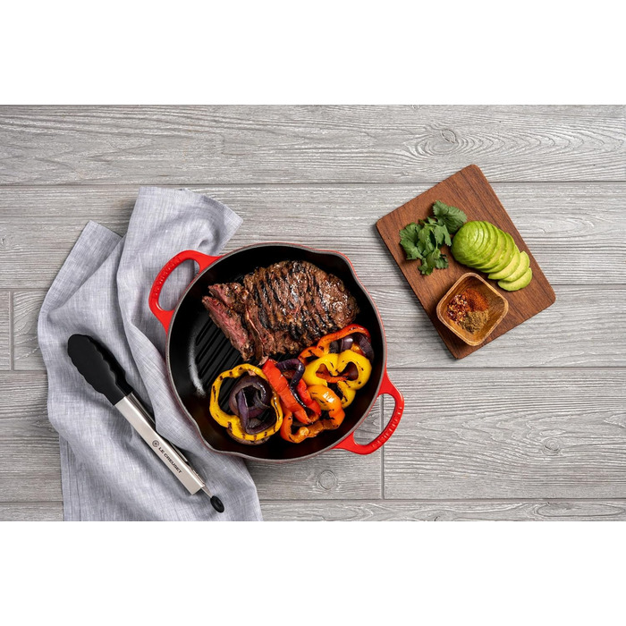 LE CREUSET Signature Сковорода гриль кругла висока з чавуну, 25 см, Червоний (Ofenrot), для всіх типів плит та духовок