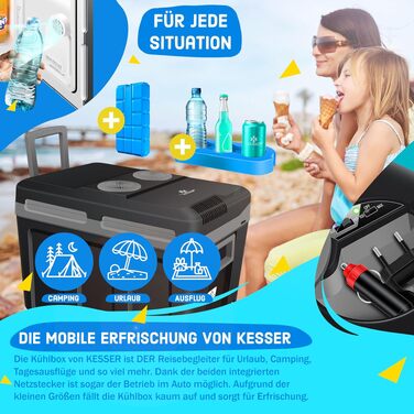KESSER® Термобокс-холодильник 40л на колесах 12/230V для авто, човна та кемпінгу. Охолодження та обігрів, режими ECO/MAX, чорний/сірий