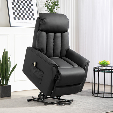 Електричне телевізійне крісло HOMCOM Recliner з допоміжним засобом для сидіння, функцією відкидання, масажне крісло з підніжкою, бічною кишенею, пультом дистанційного керування, для вітальні, до 150 кг, штучна шкіра, чорний