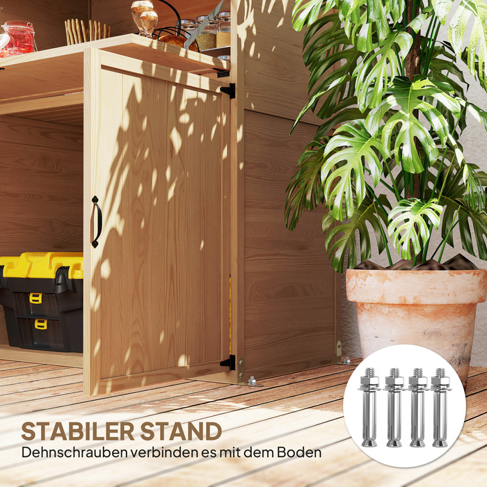 Outsunny Garden Шафа з дерева, Садовий сарай зі ступінчастою односхилим дахом, Складаний стіл з подвійними дверима 110 x 54 x 136 см, Атмосферостійка садова шафа, Садовий сарай Садовий сарай для саду, тераса, натуральне дерево
