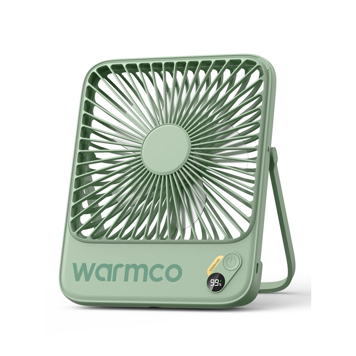 Вентилятор акумуляторний настільний Warmco 10000mAh 21 см, зелений: для офісу, спальні, кемпінгу, з цифровим дисплеєм та до 24 годин роботи