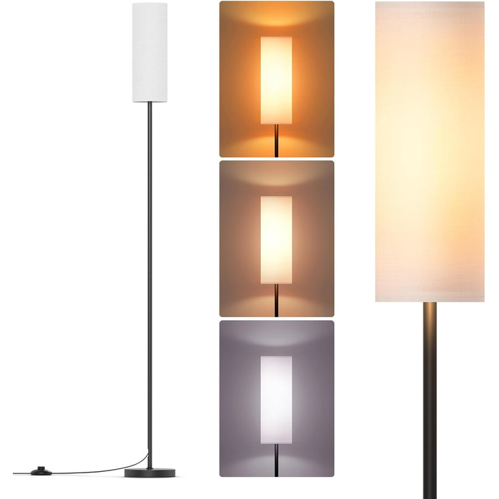 LED торшер Lithomy 9W, диміруємий, 3 кольори, E27, з лляним абажуром і ножним вимикачем, вінтажний, для вітальні та спальні, білий