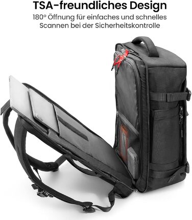 Дорожній рюкзак tomtoc 40L Reiserucksack для ручної поклажі, TSA-сумісний, чорний