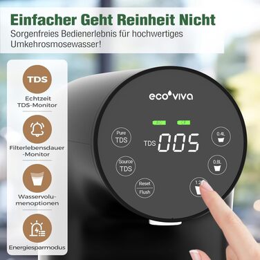 Система зворотного осмосу Ecoviva настільна, фільтр для води 5-ступеневий з монітором TDS, чорний WP-RO-200G