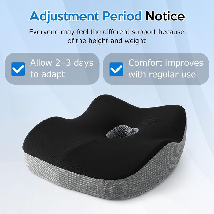 Подушка для офісного крісла з Memory Foam: ортопедична підкладка під куприк для зменшення тиску, широка подушка для сидіння для офісу, автомобіля та інвалідного візка, чорно-сіра