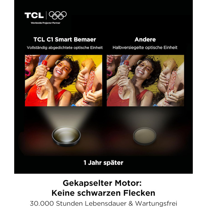 TCL C1 Smart Mini Beamer 4K: Проектор з Google TV, Netflix, Wi-Fi, Bluetooth, Автофокус, Keystone, Dolby Audio 8W