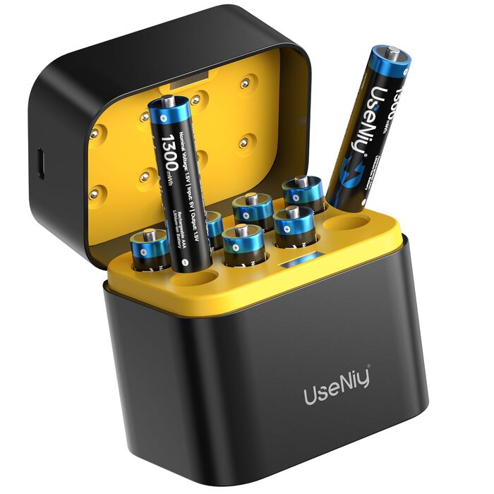 Набір акумуляторів UseNiy AA 1.5V Lithium (8 шт.) з зарядним пристроєм на 8 слотів, чорний