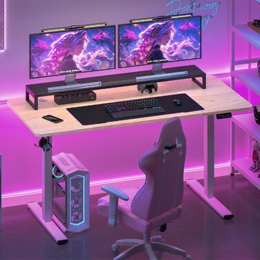 Електричний стіл SANODESK 160x60 см, регульований по висоті, ігровий стіл з пам'яттю, гачком, колір клен
