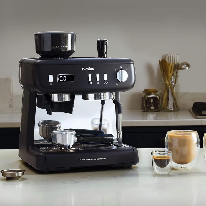 Кавомашина Breville Barista Max+ з вбудованим капучинатором та кавомолкою, срібляста (VCF185X) - еспресо, капучино, лате