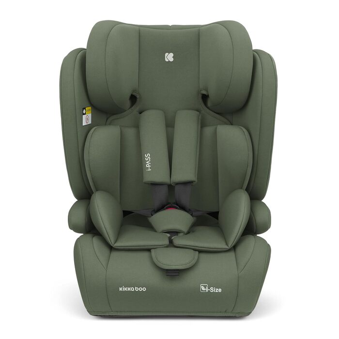 Автокрісло KikkaBoo i-PASS 9-36 кг, i-Size, Армійський зелений, для дітей 1-12 років (76-150 см), з регульованим підголівником