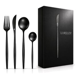 Набір столових приборів LORELEY MITTELRHEIN Premium, 24 предмети на 6 осіб, чорний матовий, нержавіюча сталь, для дому та ресторану