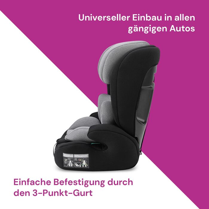 Дитяче автокрісло Booboo Safety Berlin i-Size без Isofix, від 1 року, для зросту 76-150 см, зростаюче, чорний/сірий