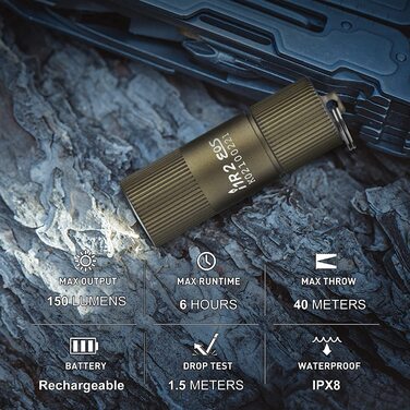 Міні-ліхтарик OLIGHT I1R II 150 люмен, брелок, водонепроникний IPX8, USB-зарядка, для ключів, кемпінгу, туризму (Desert Tan)
