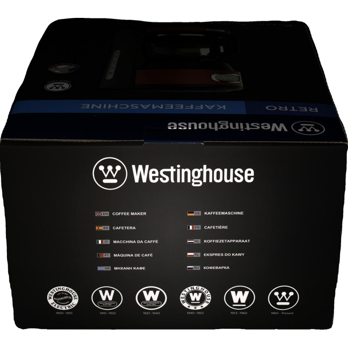 Кавоварка Westinghouse у ретро-стилі, фільтраційна, до 10 чашок, постійний фільтр, захист від крапель, функція підігріву, індикатор заварювання, авто-вимкнення, червона, WKCMR621RD